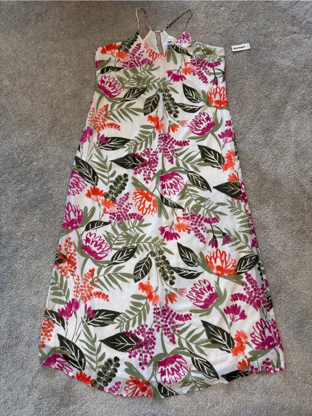 Old Navy NWT Large Floral Maxi Dress Sleeveless Pink Orange Tropical Print